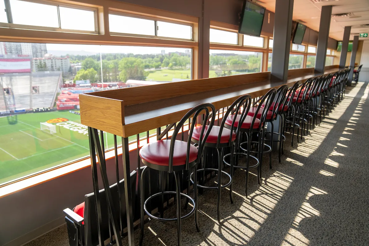 Premium seating overlooking the pitch at McMahon Stadium